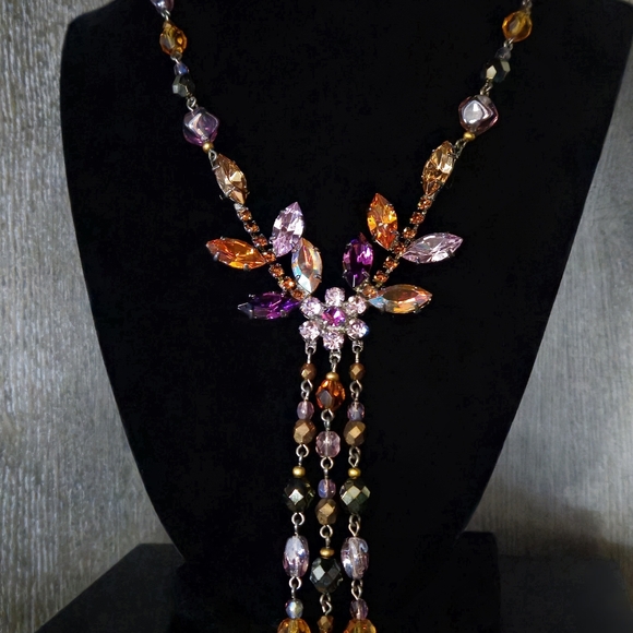 NICKY BUTLER Honey Multi Crystal & Rhinestone Tassel Designer NB Necklace NWT - Picture 2 of 13